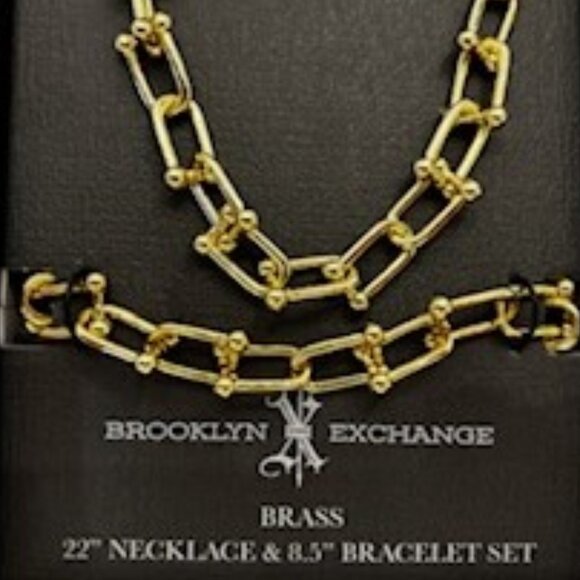 2nd one-Brooklyn Exchange brand brass Men's necklace and bracelet set New in Box - Picture 3 of 4